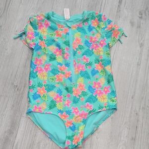 Cat & Jack Teal Floral Kids Swim Rashguard
